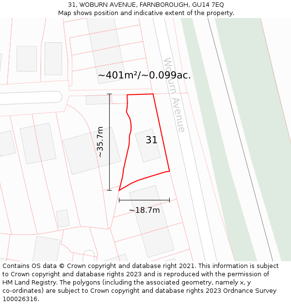 31, WOBURN AVENUE, FARNBOROUGH, GU14 7EQ: Plot and title map