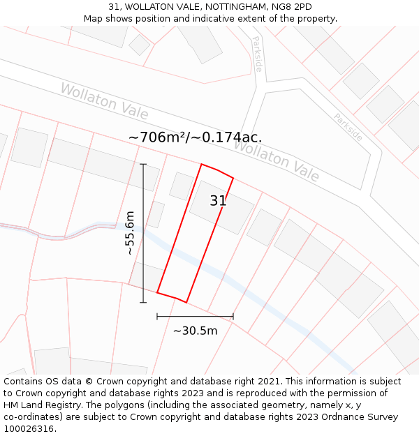 31, WOLLATON VALE, NOTTINGHAM, NG8 2PD: Plot and title map