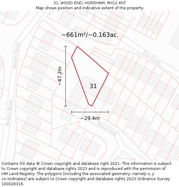 31, WOOD END, HORSHAM, RH12 4NT: Plot and title map