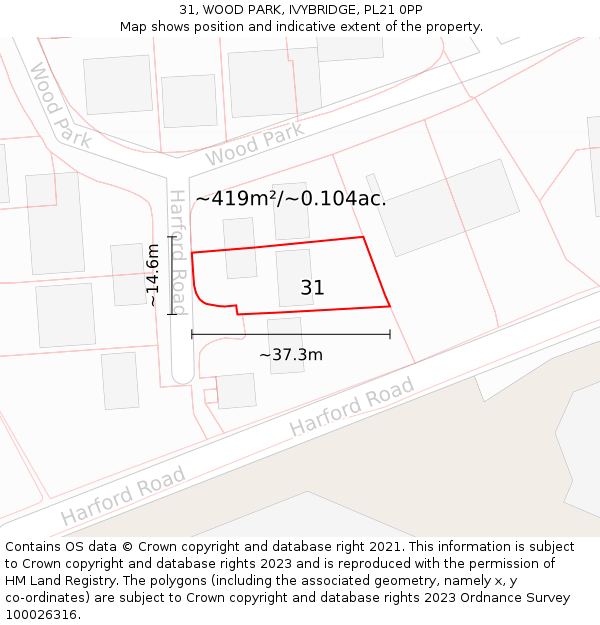 31, WOOD PARK, IVYBRIDGE, PL21 0PP: Plot and title map