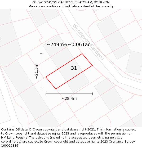 31, WOODAVON GARDENS, THATCHAM, RG18 4DN: Plot and title map