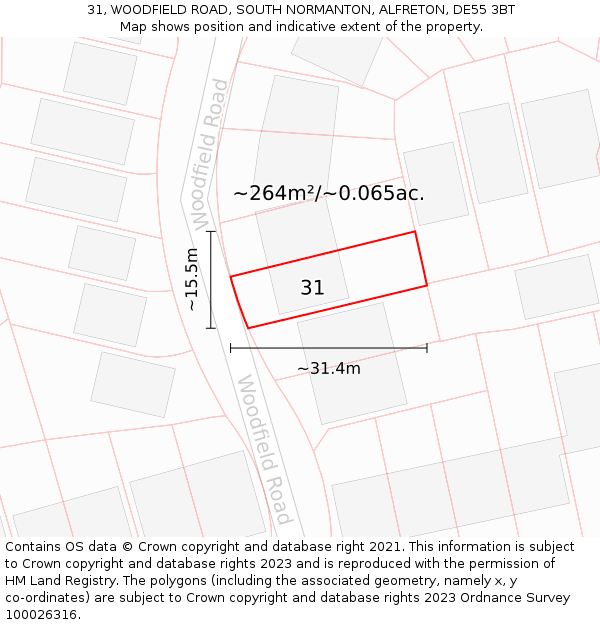 31, WOODFIELD ROAD, SOUTH NORMANTON, ALFRETON, DE55 3BT: Plot and title map