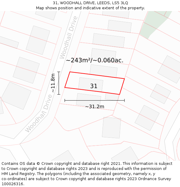 31, WOODHALL DRIVE, LEEDS, LS5 3LQ: Plot and title map