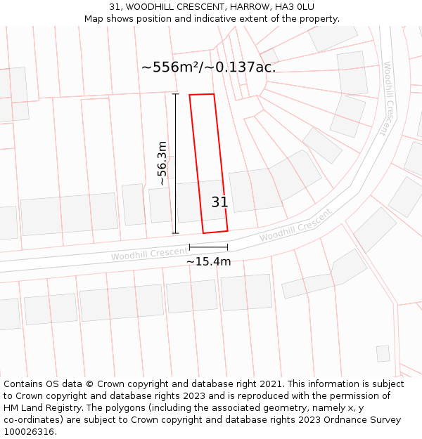 31, WOODHILL CRESCENT, HARROW, HA3 0LU: Plot and title map