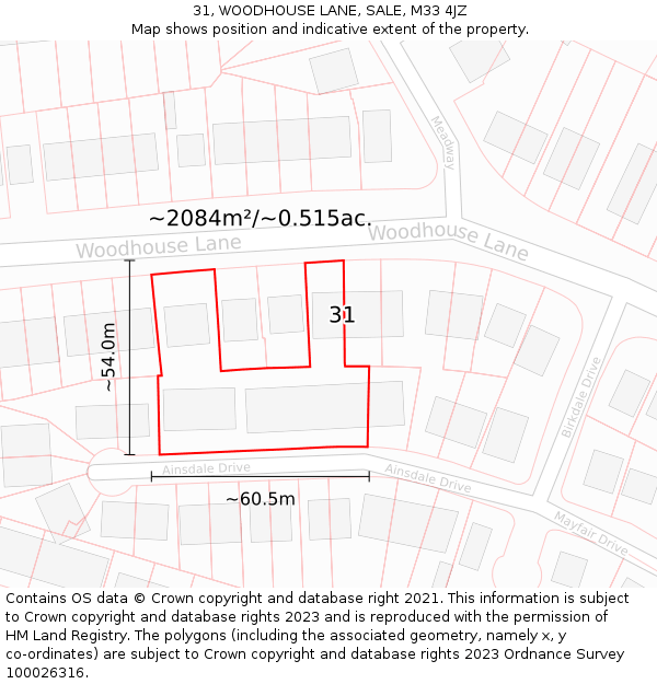 31, WOODHOUSE LANE, SALE, M33 4JZ: Plot and title map