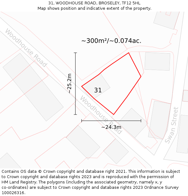 31, WOODHOUSE ROAD, BROSELEY, TF12 5HL: Plot and title map