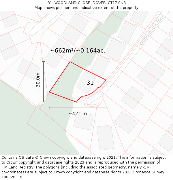 31, WOODLAND CLOSE, DOVER, CT17 0NR: Plot and title map