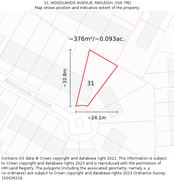31, WOODLANDS AVENUE, RAYLEIGH, SS6 7RD: Plot and title map