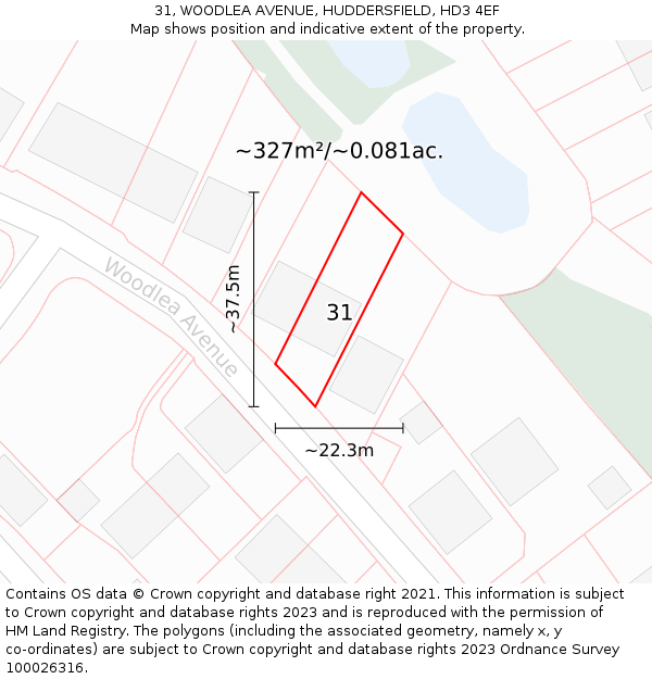 31, WOODLEA AVENUE, HUDDERSFIELD, HD3 4EF: Plot and title map