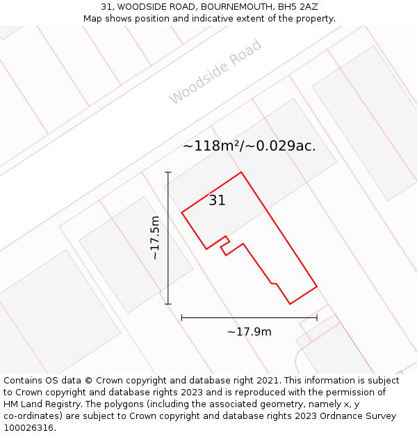 31, WOODSIDE ROAD, BOURNEMOUTH, BH5 2AZ: Plot and title map