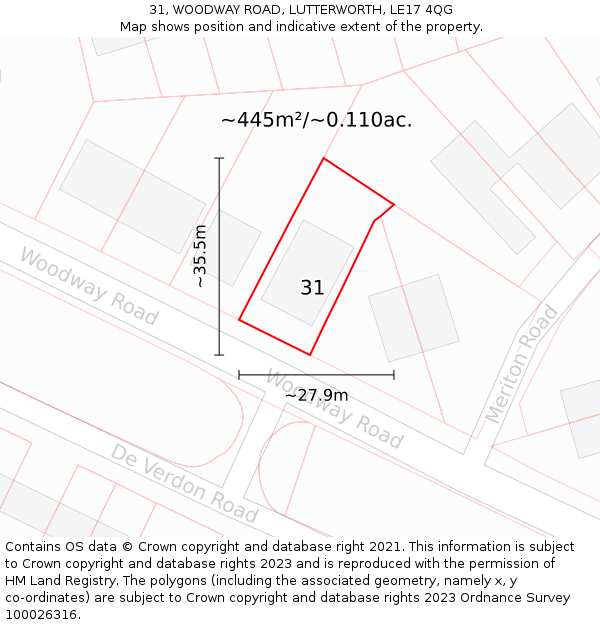 31, WOODWAY ROAD, LUTTERWORTH, LE17 4QG: Plot and title map