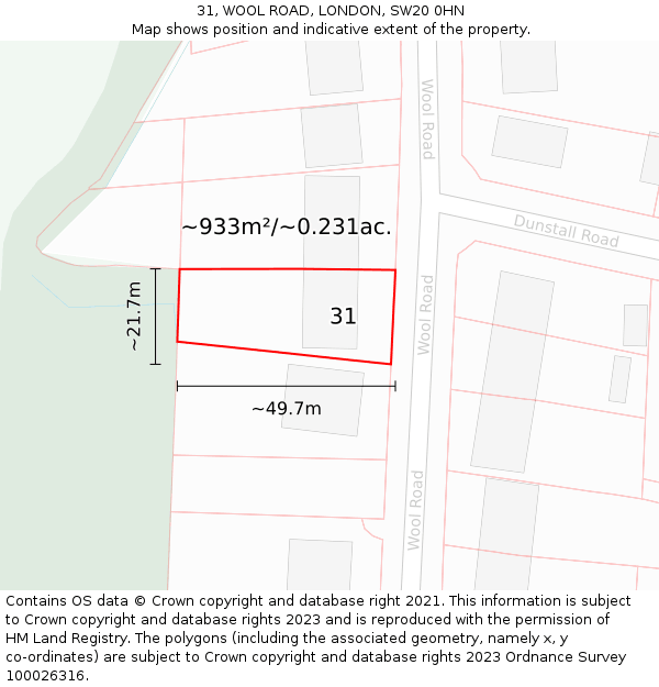 31, WOOL ROAD, LONDON, SW20 0HN: Plot and title map