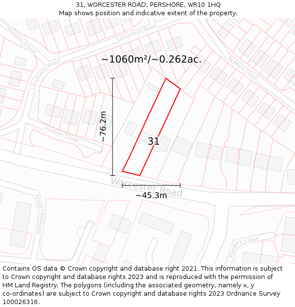 31, WORCESTER ROAD, PERSHORE, WR10 1HQ: Plot and title map