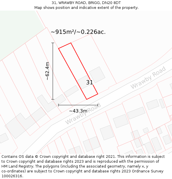 31, WRAWBY ROAD, BRIGG, DN20 8DT: Plot and title map