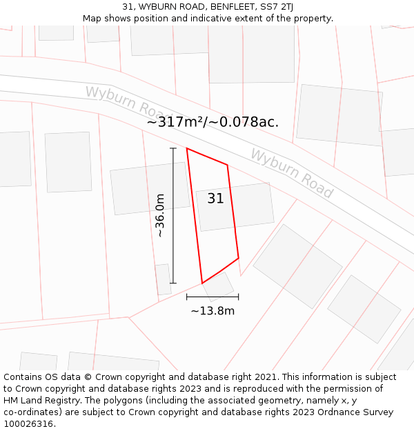 31, WYBURN ROAD, BENFLEET, SS7 2TJ: Plot and title map