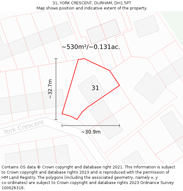 31, YORK CRESCENT, DURHAM, DH1 5PT: Plot and title map