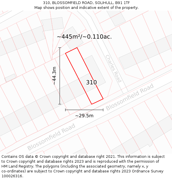 310, BLOSSOMFIELD ROAD, SOLIHULL, B91 1TF: Plot and title map