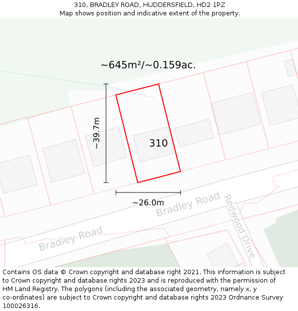 310, BRADLEY ROAD, HUDDERSFIELD, HD2 1PZ: Plot and title map