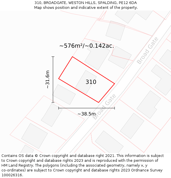 310, BROADGATE, WESTON HILLS, SPALDING, PE12 6DA: Plot and title map