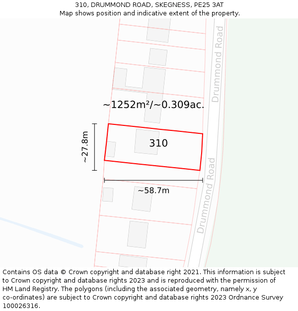 310, DRUMMOND ROAD, SKEGNESS, PE25 3AT: Plot and title map