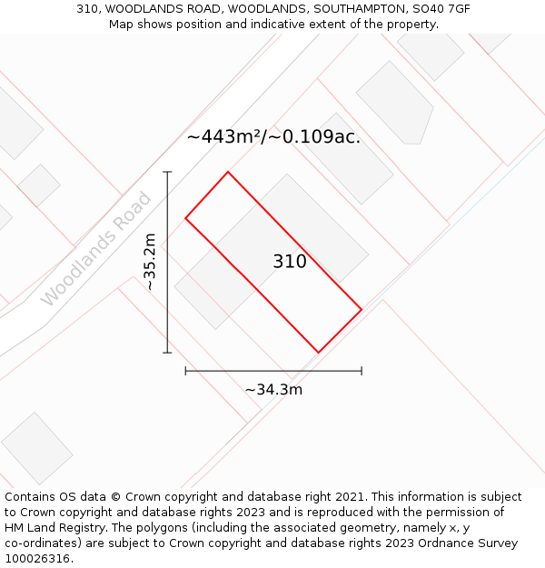 310, WOODLANDS ROAD, WOODLANDS, SOUTHAMPTON, SO40 7GF: Plot and title map