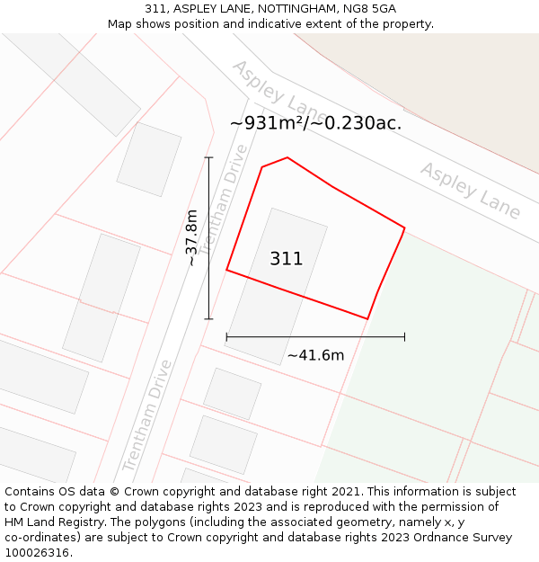 311, ASPLEY LANE, NOTTINGHAM, NG8 5GA: Plot and title map