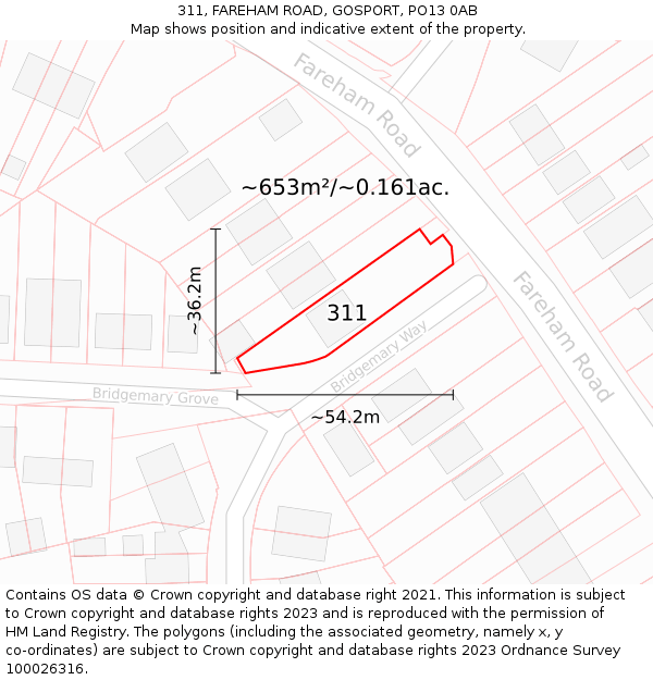 311, FAREHAM ROAD, GOSPORT, PO13 0AB: Plot and title map