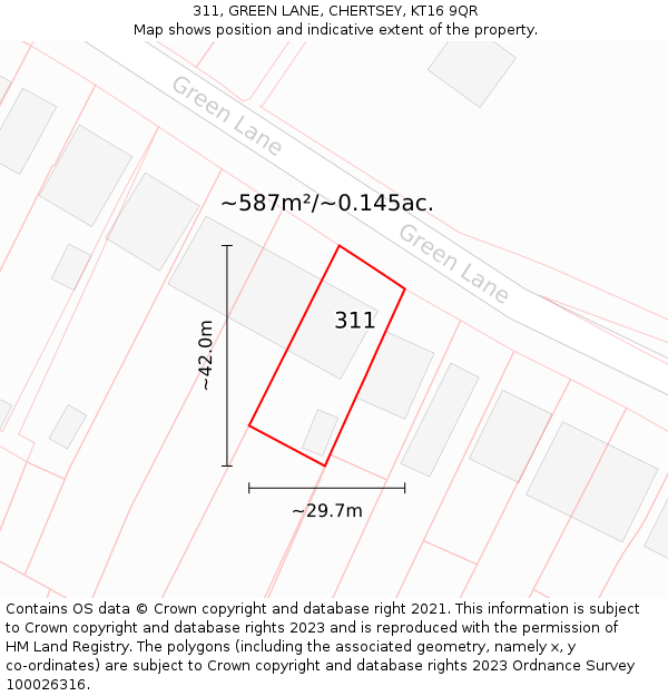 311, GREEN LANE, CHERTSEY, KT16 9QR: Plot and title map