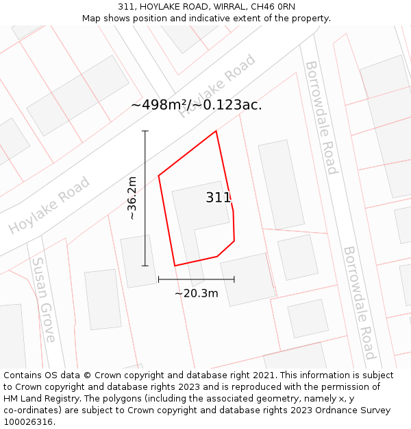 311, HOYLAKE ROAD, WIRRAL, CH46 0RN: Plot and title map