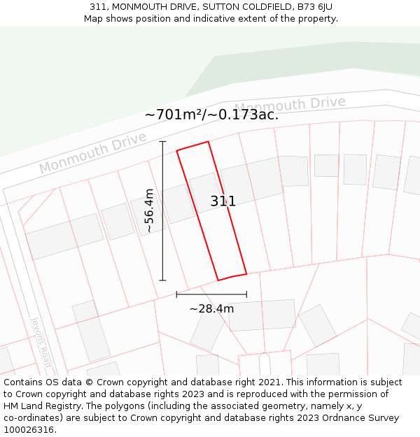 311, MONMOUTH DRIVE, SUTTON COLDFIELD, B73 6JU: Plot and title map