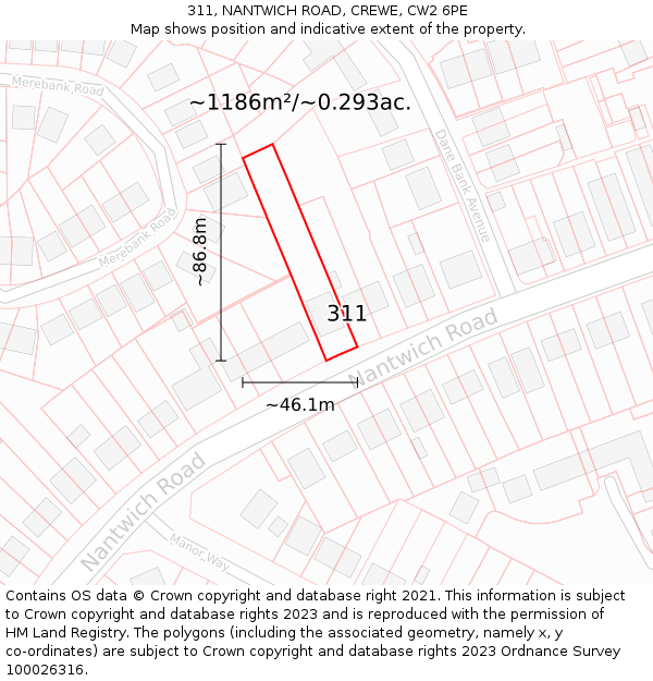 311, NANTWICH ROAD, CREWE, CW2 6PE: Plot and title map