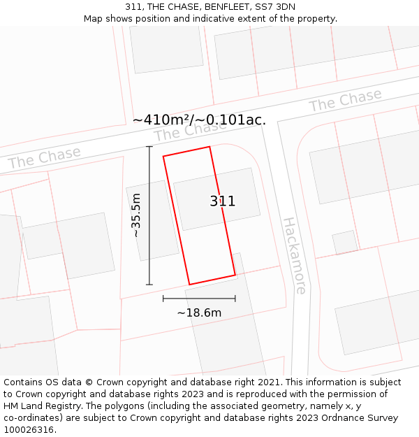 311, THE CHASE, BENFLEET, SS7 3DN: Plot and title map