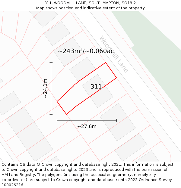 311, WOODMILL LANE, SOUTHAMPTON, SO18 2JJ: Plot and title map