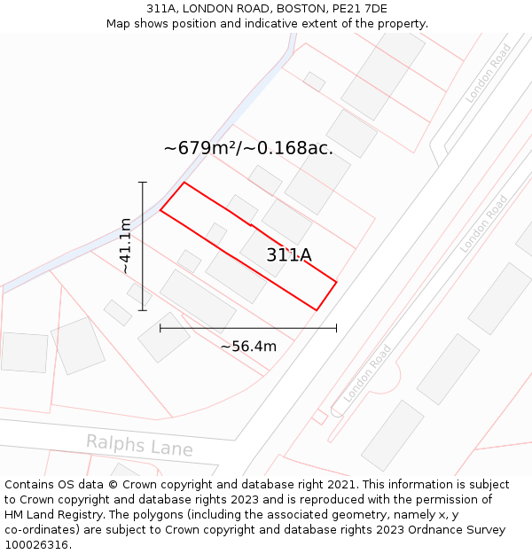 311A, LONDON ROAD, BOSTON, PE21 7DE: Plot and title map