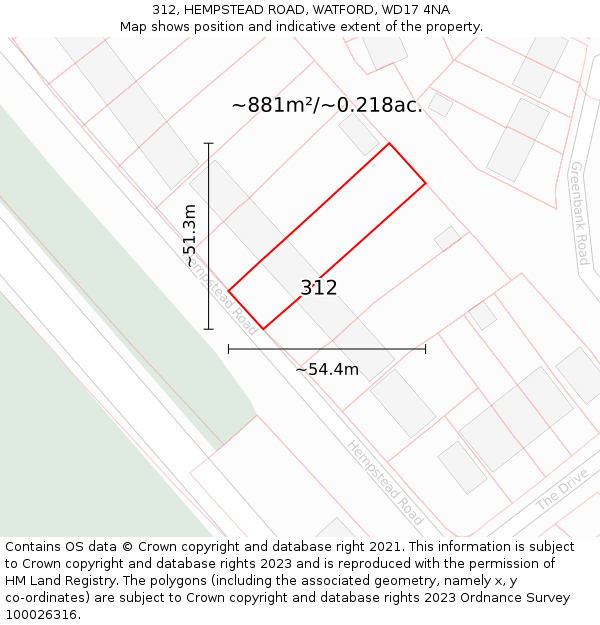 312, HEMPSTEAD ROAD, WATFORD, WD17 4NA: Plot and title map