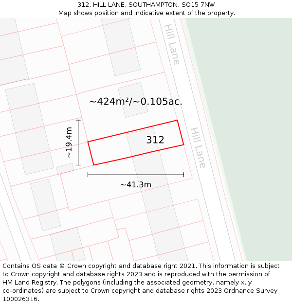 312, HILL LANE, SOUTHAMPTON, SO15 7NW: Plot and title map