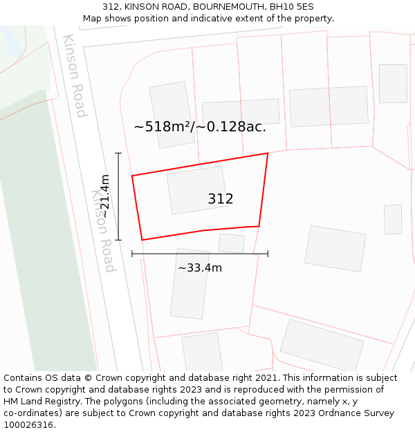 312, KINSON ROAD, BOURNEMOUTH, BH10 5ES: Plot and title map