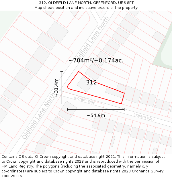 312, OLDFIELD LANE NORTH, GREENFORD, UB6 8PT: Plot and title map