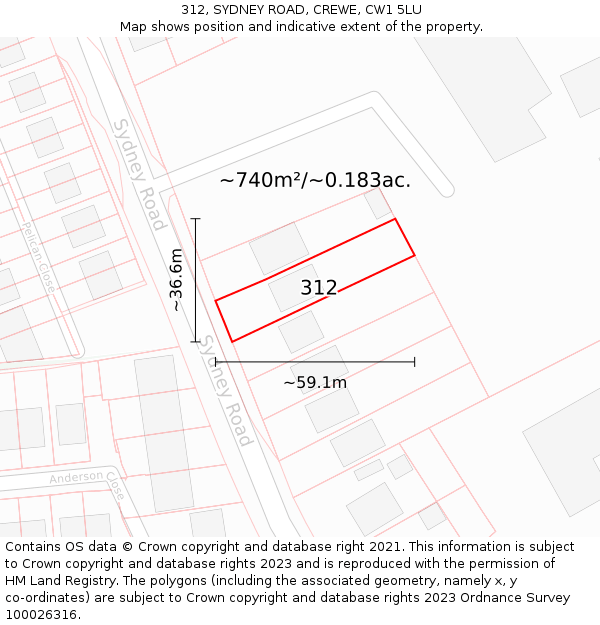 312, SYDNEY ROAD, CREWE, CW1 5LU: Plot and title map