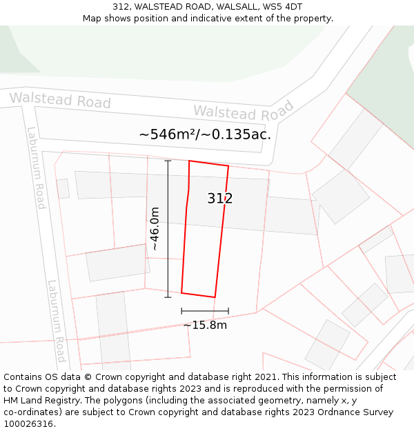 312, WALSTEAD ROAD, WALSALL, WS5 4DT: Plot and title map