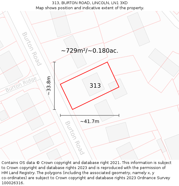 313, BURTON ROAD, LINCOLN, LN1 3XD: Plot and title map