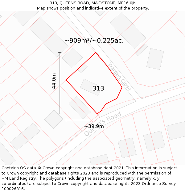 313, QUEENS ROAD, MAIDSTONE, ME16 0JN: Plot and title map