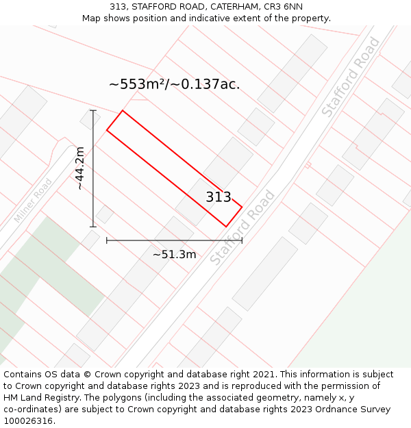 313, STAFFORD ROAD, CATERHAM, CR3 6NN: Plot and title map