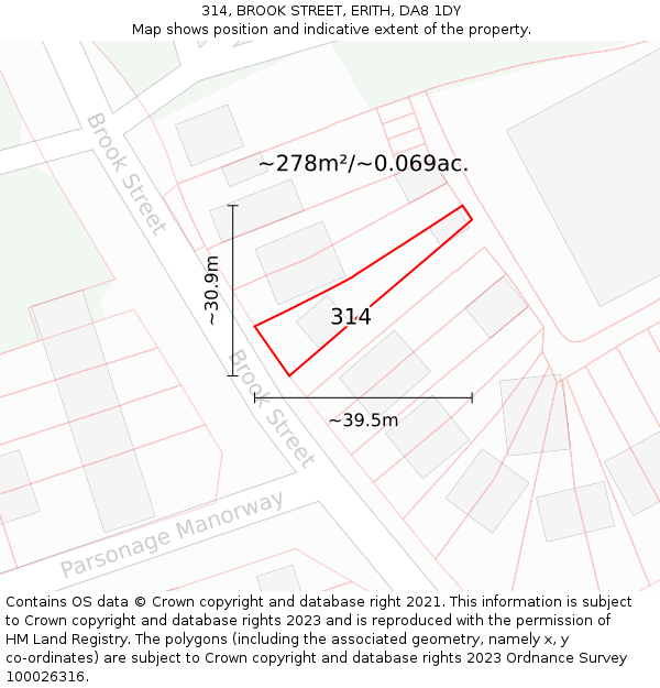 314, BROOK STREET, ERITH, DA8 1DY: Plot and title map