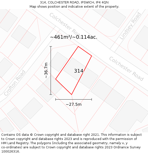 314, COLCHESTER ROAD, IPSWICH, IP4 4QN: Plot and title map