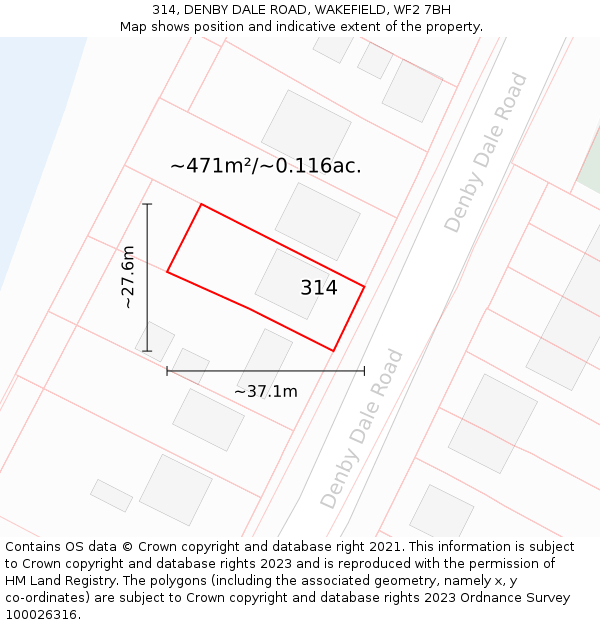 314, DENBY DALE ROAD, WAKEFIELD, WF2 7BH: Plot and title map