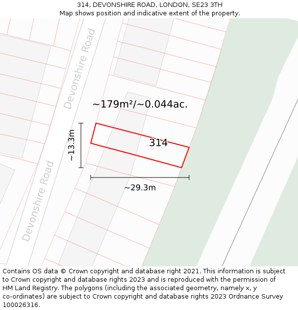 314, DEVONSHIRE ROAD, LONDON, SE23 3TH: Plot and title map