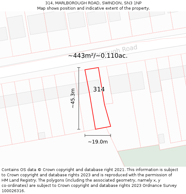 314, MARLBOROUGH ROAD, SWINDON, SN3 1NP: Plot and title map