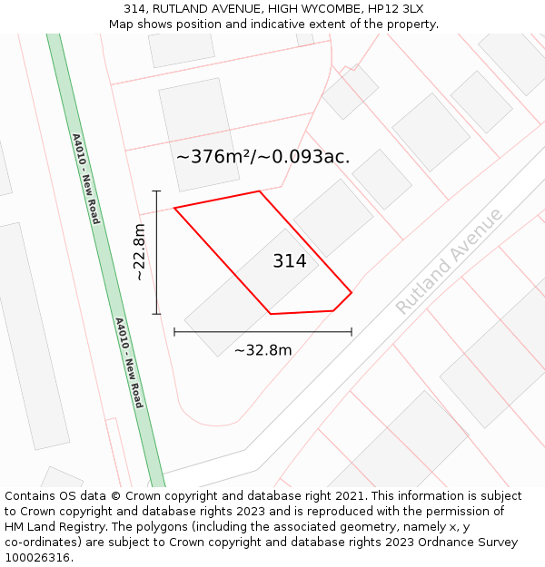 314, RUTLAND AVENUE, HIGH WYCOMBE, HP12 3LX: Plot and title map