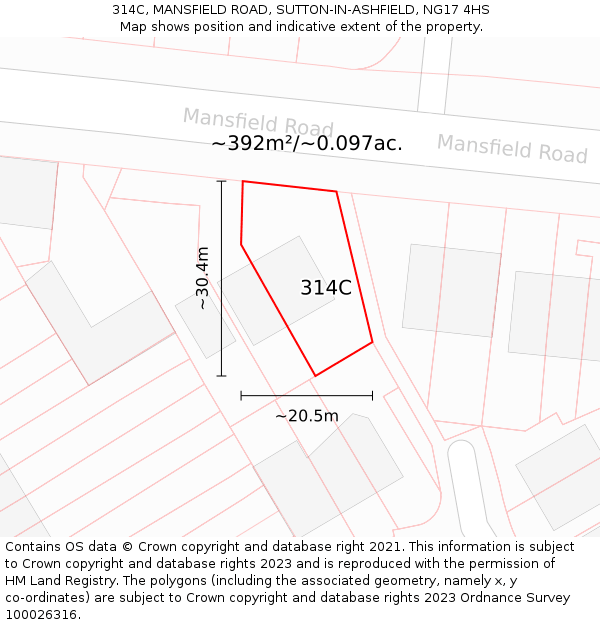 314C, MANSFIELD ROAD, SUTTON-IN-ASHFIELD, NG17 4HS: Plot and title map